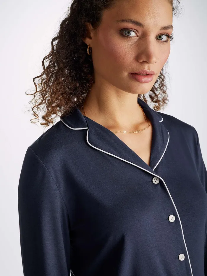 Derek Rose Pajamas Lara Micro Modal Stretch Navy Women Jersey Pajamas