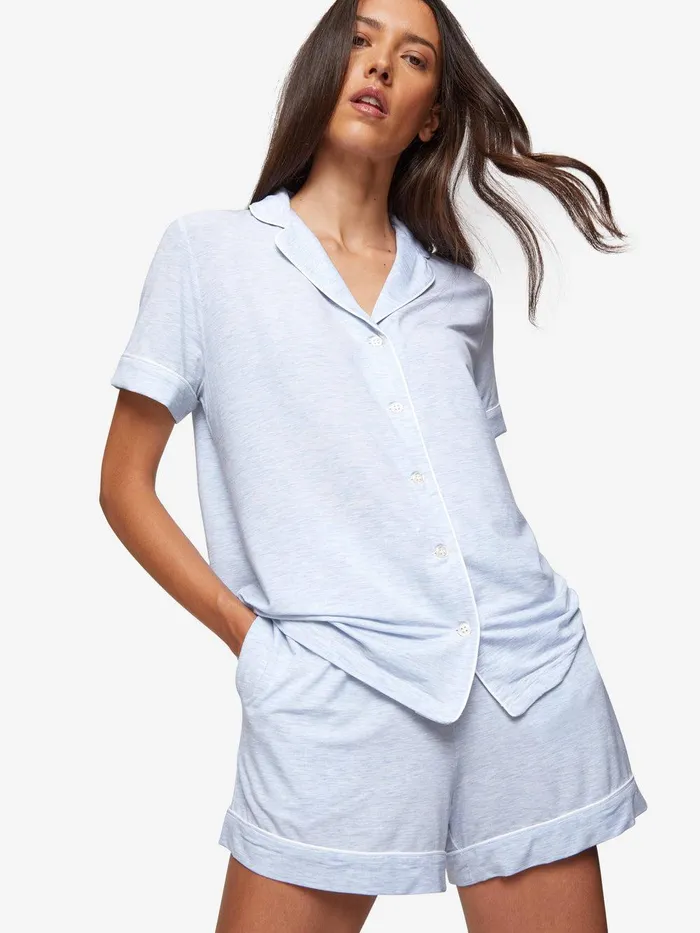 Derek Rose Short Pajamas Ethan Micro Modal Stretch Light Blue Marl Women Jersey Pajamas Derek Rose Short Pajamas Ethan Micro Modal Stretch Light Blue Marl Women Jersey Pajamas