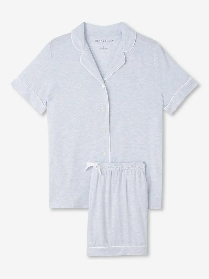 Derek Rose Short Pajamas Ethan Micro Modal Stretch Light Blue Marl Women Jersey Pajamas