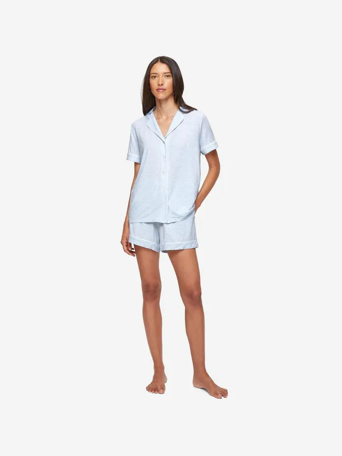 Derek Rose Short Pajamas Ethan Micro Modal Stretch Light Blue Marl Women Jersey Pajamas