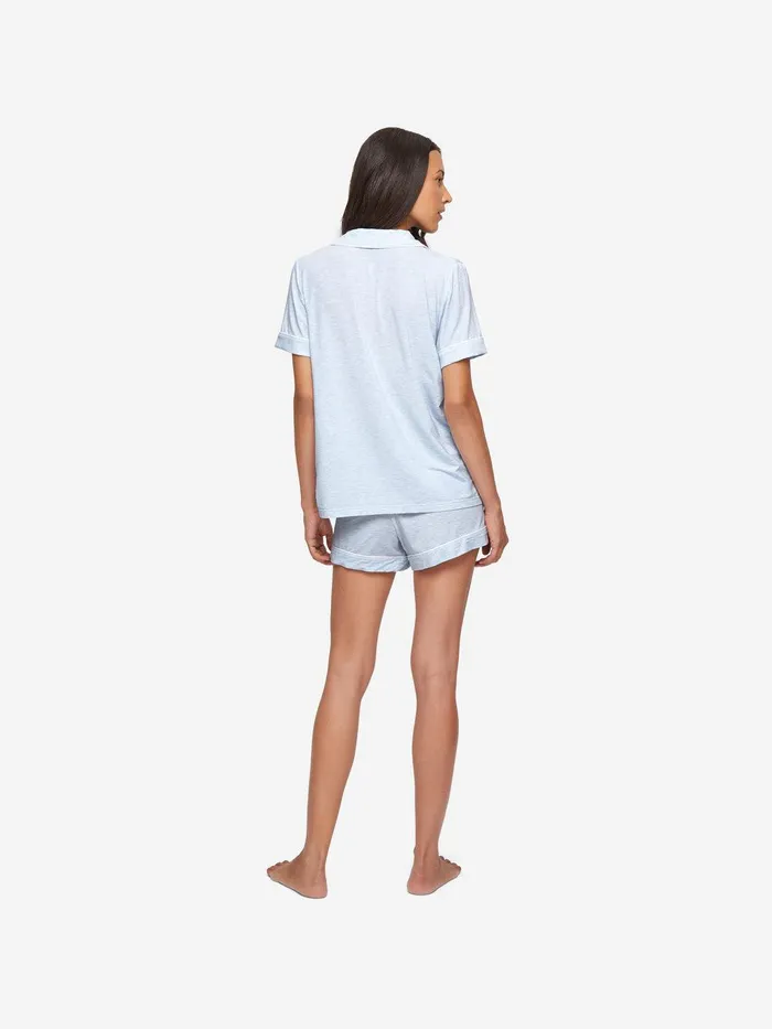 Derek Rose Short Pajamas Ethan Micro Modal Stretch Light Blue Marl Women Jersey Pajamas