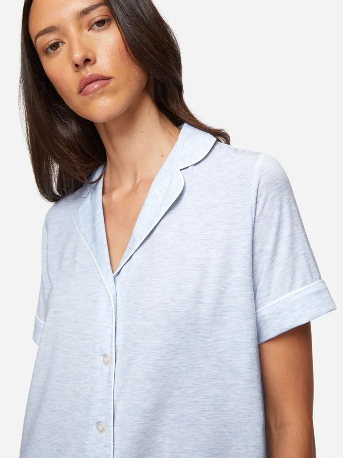 Derek Rose Short Pajamas Ethan Micro Modal Stretch Light Blue Marl Women Jersey Pajamas