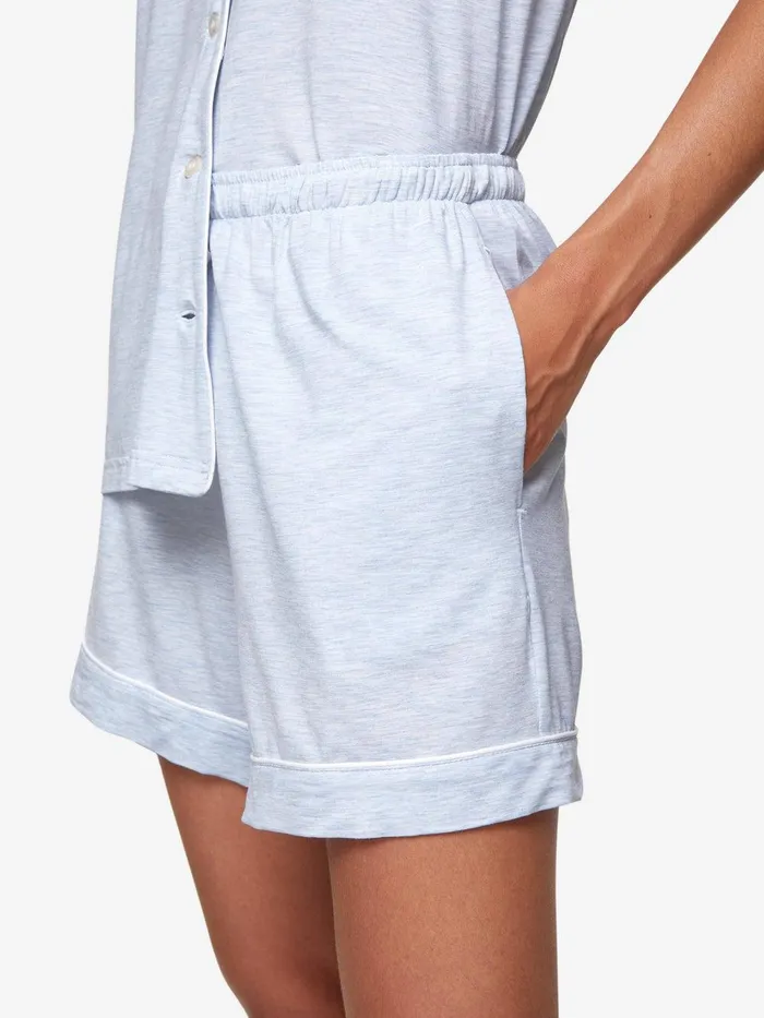 Derek Rose Short Pajamas Ethan Micro Modal Stretch Light Blue Marl Women Jersey Pajamas