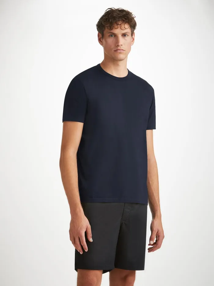 Derek Rose TShirt Barny Pima Cotton Navy Men Short Sleeve TShirts