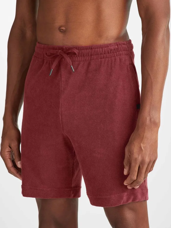 Derek Rose Towelling Shorts Isaac Terry Cotton Burgundy Men Casual Shorts
