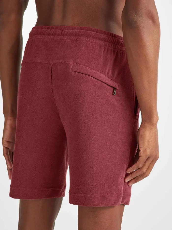 Derek Rose Towelling Shorts Isaac Terry Cotton Burgundy Men Casual Shorts
