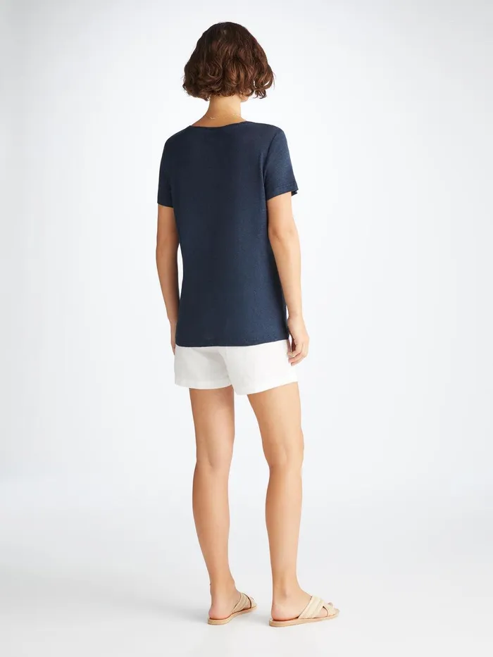 Derek Rose VNeck TShirt Jordan Linen Navy Women Short Sleeve TShirts