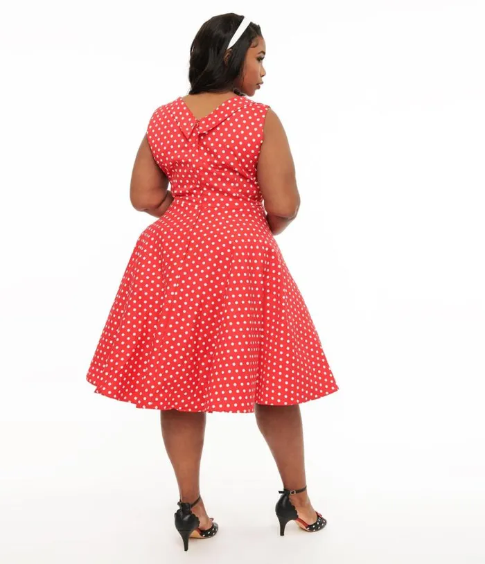 Dolly and Dotty 1950s Red Polka Dot Grace Swing Dress DressesPlus Unique Vintage Swing