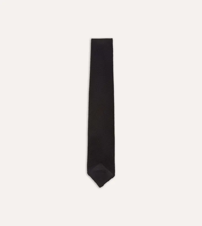 Drake039s Black Fine Woven Grenadine Silk Hand Rolled Tie Men Plain Ties