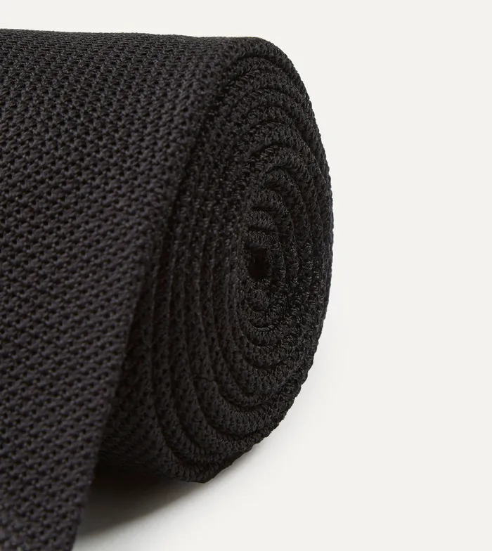 Drake039s Black Fine Woven Grenadine Silk Hand Rolled Tie Men Plain Ties