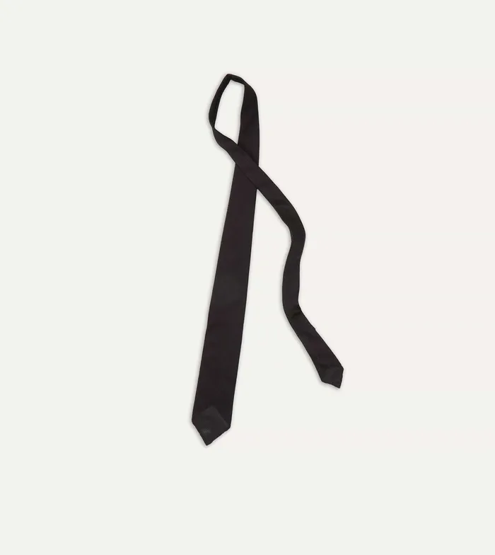 Drake039s Black Fine Woven Grenadine Silk Hand Rolled Tie Men Plain Ties