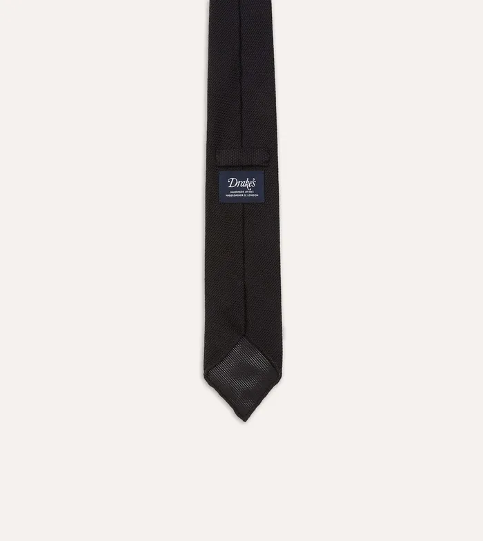 Drake039s Black Fine Woven Grenadine Silk Hand Rolled Tie Men Plain Ties