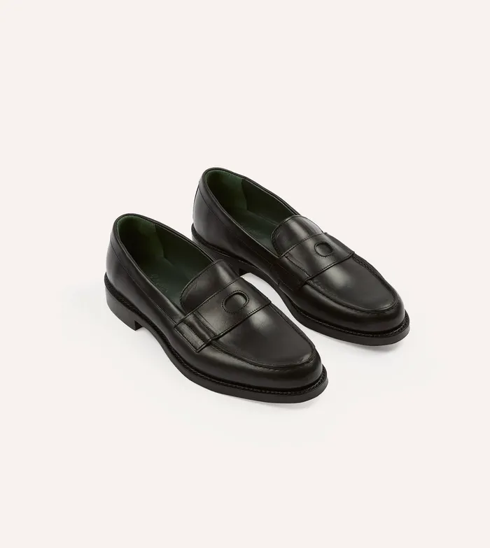 Drake039s Black Leather Charles Goodyear Welted Penny Loafer Men Loafers