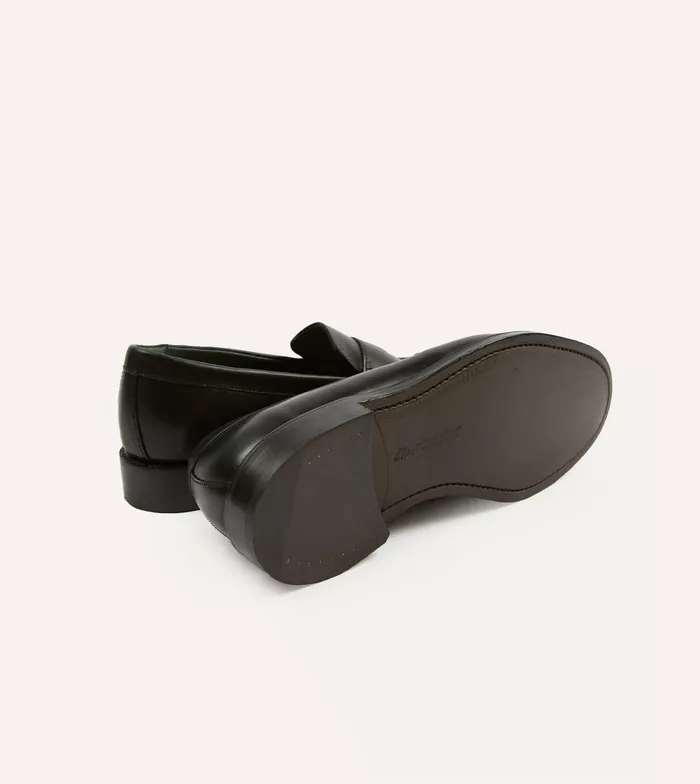 Drake039s Black Leather Charles Goodyear Welted Penny Loafer Men Loafers