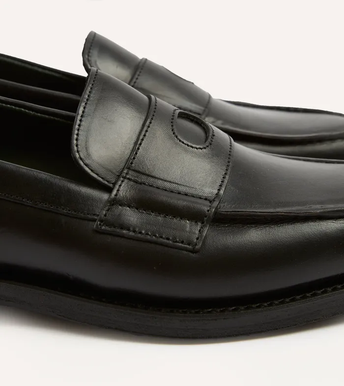 Drake039s Black Leather Charles Goodyear Welted Penny Loafer Men Loafers