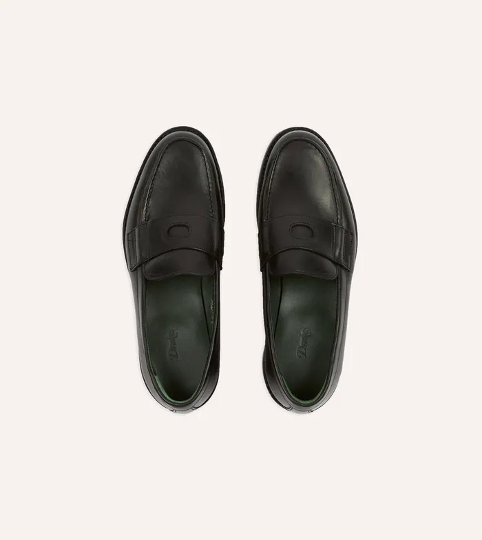 Drake039s Black Leather Charles Goodyear Welted Penny Loafer Men Loafers