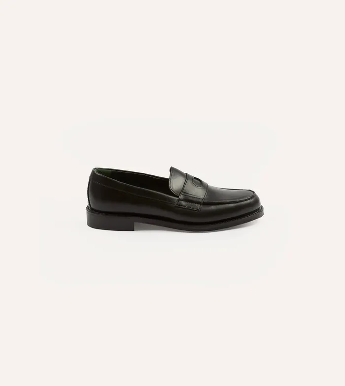 Drake039s Black Leather Charles Goodyear Welted Penny Loafer Men Loafers