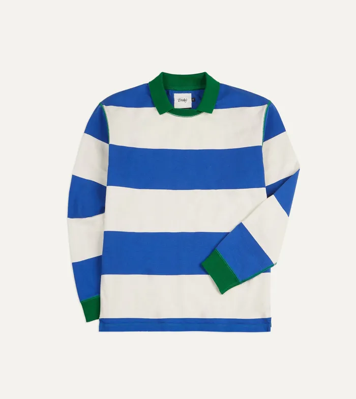 Drake039s Blue And White Wide Stripe Mock Collar LongSleeve Jersey Men Polos and Sweatshirts Drake039s Blue And White Wide Stripe Mock Collar LongSleeve Jersey Men Polos and Sweatshirts