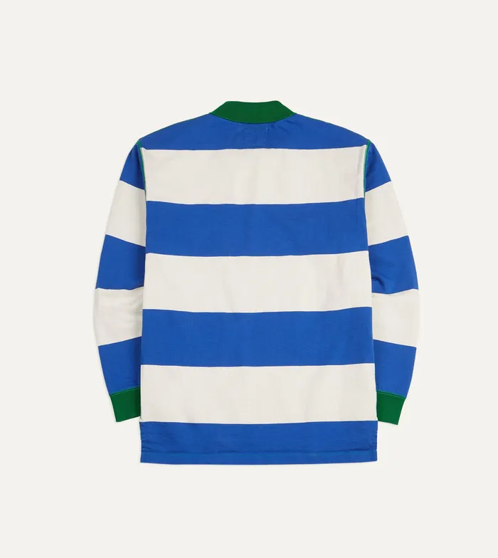 Drake039s Blue And White Wide Stripe Mock Collar LongSleeve Jersey Men Polos and Sweatshirts