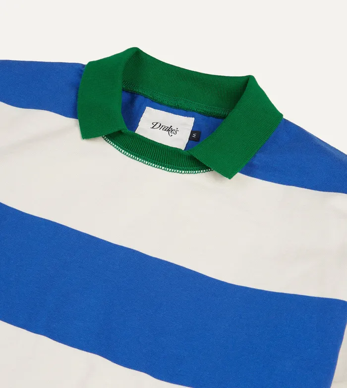 Drake039s Blue And White Wide Stripe Mock Collar LongSleeve Jersey Men Polos and Sweatshirts