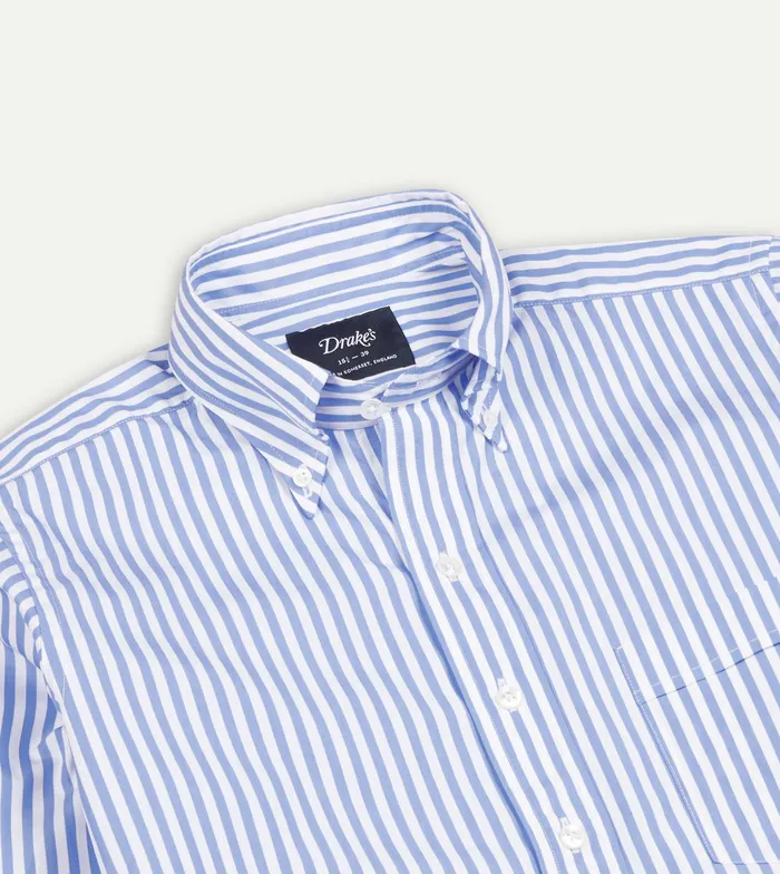 Drake039s Blue Bengal Stripe Cotton Poplin ButtonDown Shirt Men Formal Shirts