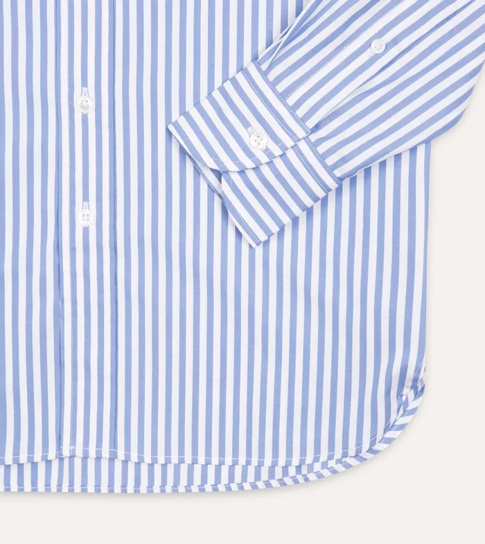 Drake039s Blue Bengal Stripe Cotton Poplin ButtonDown Shirt Men Formal Shirts