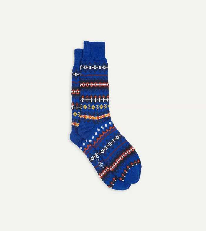 Drake039s Blue Fair Isle Wool Cotton Socks Men Boxer Shorts and Socks