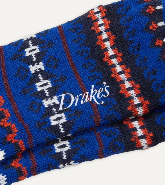 Drake039s Blue Fair Isle Wool Cotton Socks Men Boxer Shorts and Socks