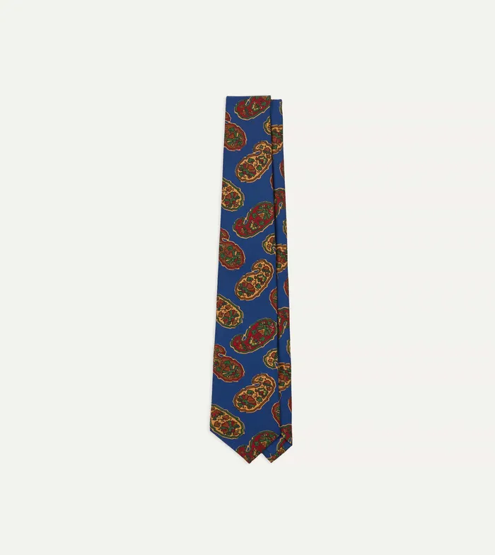Drake039s Blue Large Paisley Print Silk Self Tipped Tie Men Patterned Ties