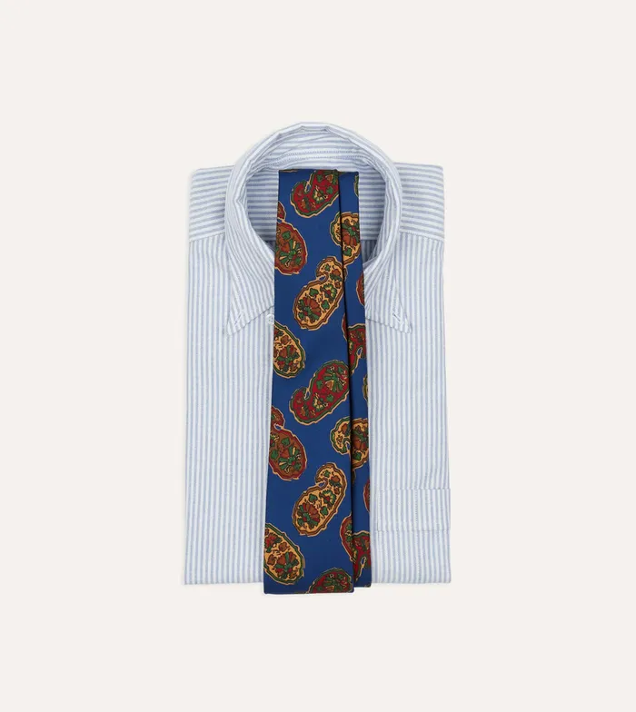 Drake039s Blue Large Paisley Print Silk Self Tipped Tie Men Patterned Ties