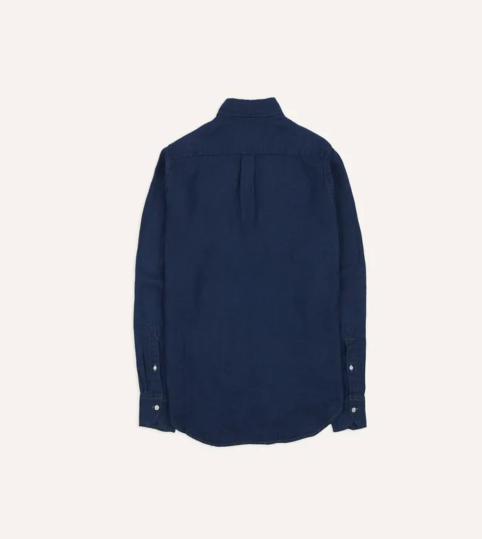 Drake039s Blue Linen TwoPocket Work Shirt Men Work Shirts