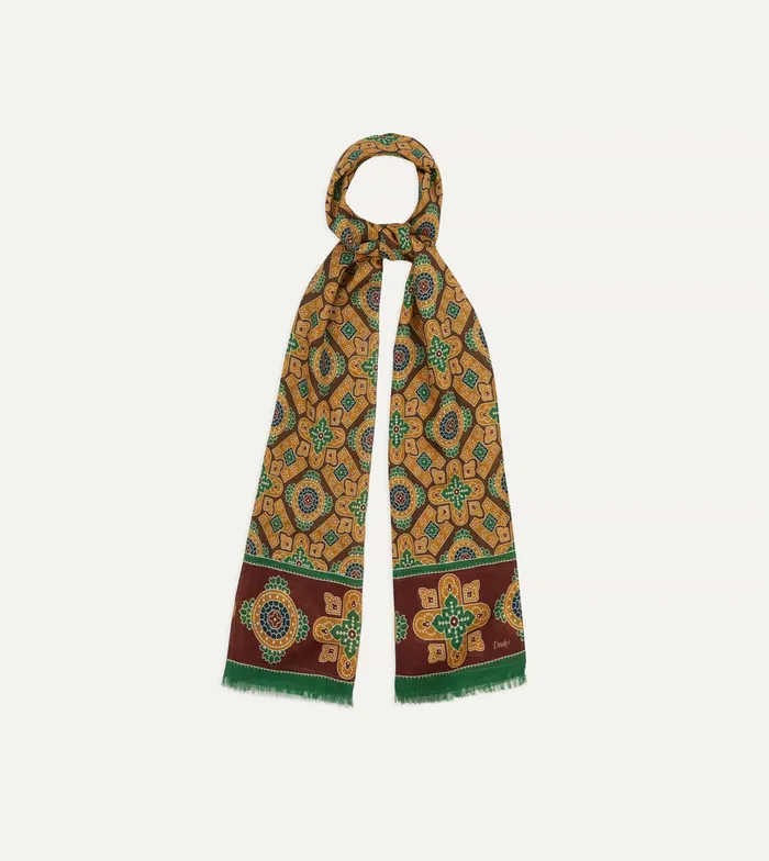 Drake039s Brown And Red Medallion Print WoolSilk Scarf Men Scarves