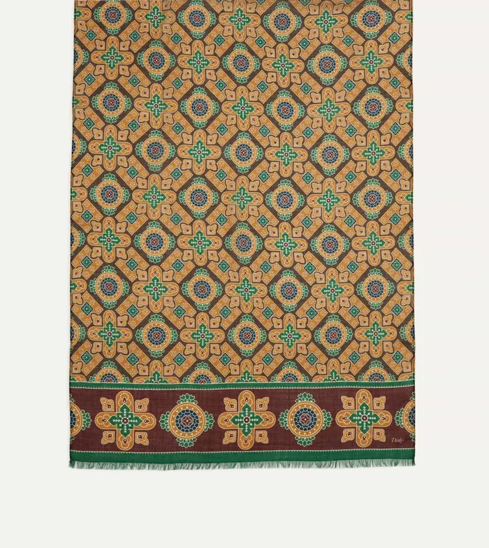 Drake039s Brown And Red Medallion Print WoolSilk Scarf Men Scarves
