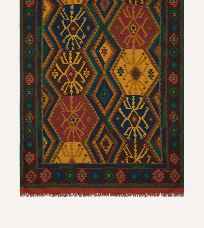Drake039s Brown Kilim Print WoolSilk Scarf Men Scarves