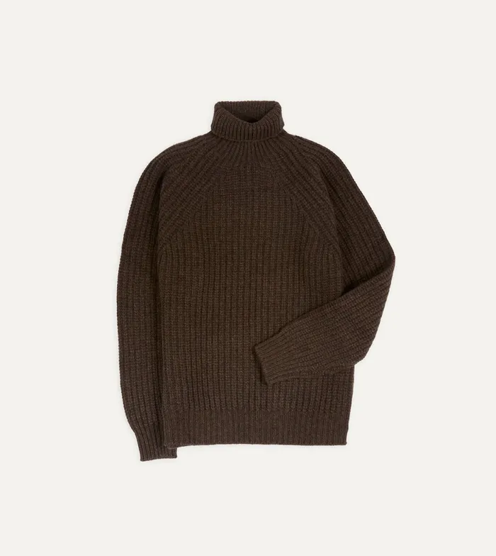 Drake039s Brown Lambswool Heavy Gauge Submariner Roll Neck Jumper Men Knitwear Drake039s Brown Lambswool Heavy Gauge Submariner Roll Neck Jumper Men Knitwear