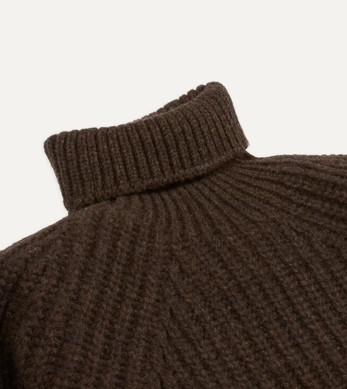 Drake039s Brown Lambswool Heavy Gauge Submariner Roll Neck Jumper Men Knitwear
