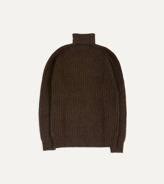 Drake039s Brown Lambswool Heavy Gauge Submariner Roll Neck Jumper Men Knitwear