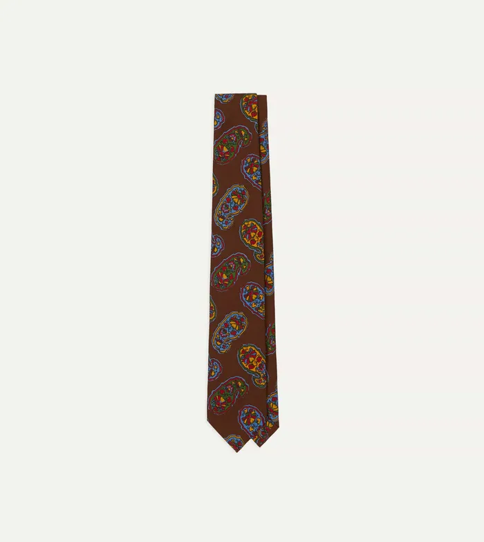 Drake039s Brown Large Paisley Print Silk Self Tipped Tie Men Patterned Ties