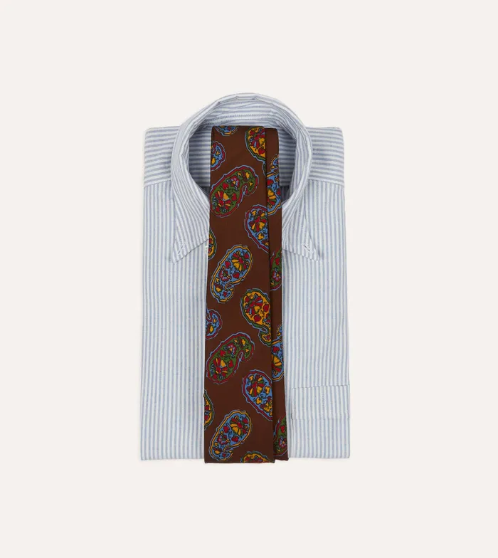 Drake039s Brown Large Paisley Print Silk Self Tipped Tie Men Patterned Ties