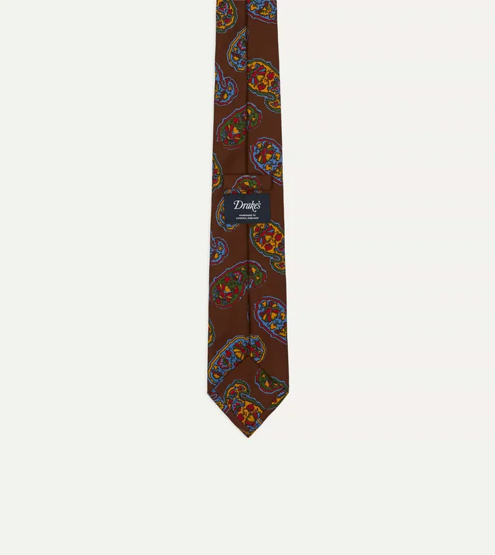 Drake039s Brown Large Paisley Print Silk Self Tipped Tie Men Patterned Ties
