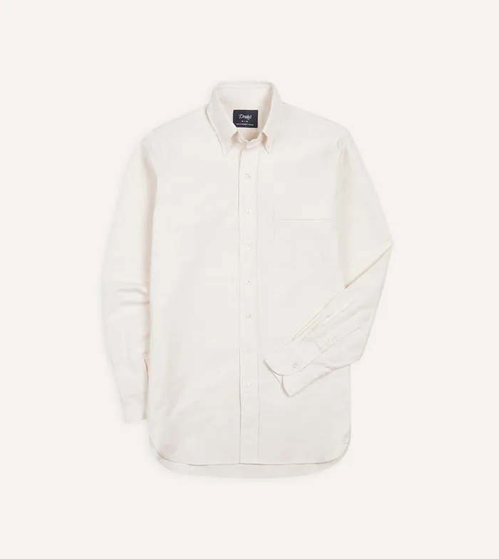 Drake039s Cream Cotton Oxford Cloth ButtonDown Shirt Men Formal Shirts