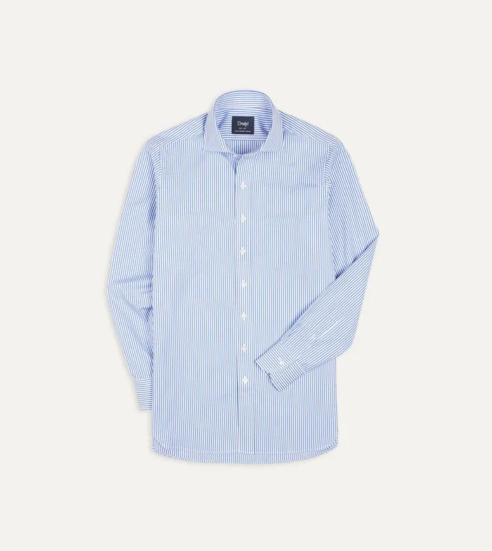 Drake039s Dark Blue And White Bengal Stripe Spread Collar Cotton Poplin Shirt Men Formal Shirts Drake039s Dark Blue And White Bengal Stripe Spread Collar Cotton Poplin Shirt Men Formal Shirts
