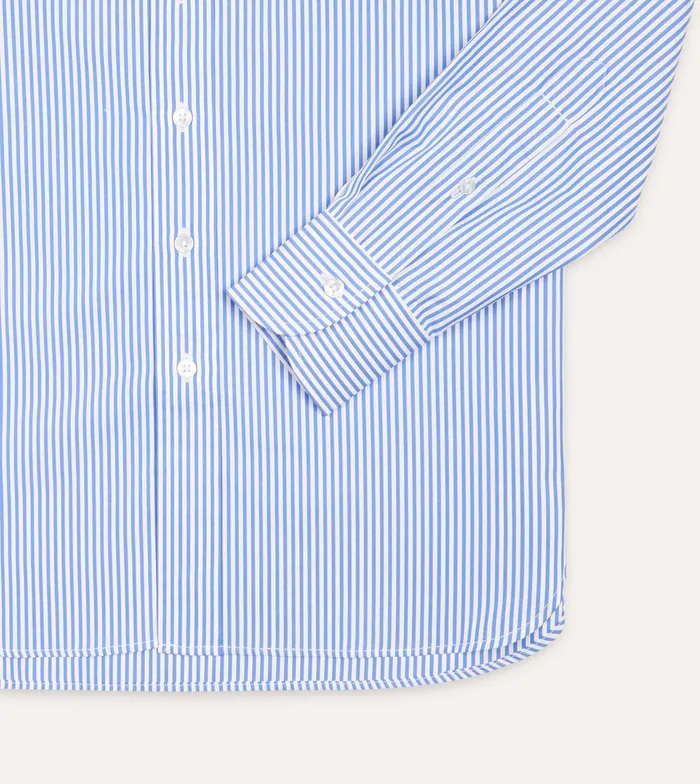 Drake039s Dark Blue And White Bengal Stripe Spread Collar Cotton Poplin Shirt Men Formal Shirts