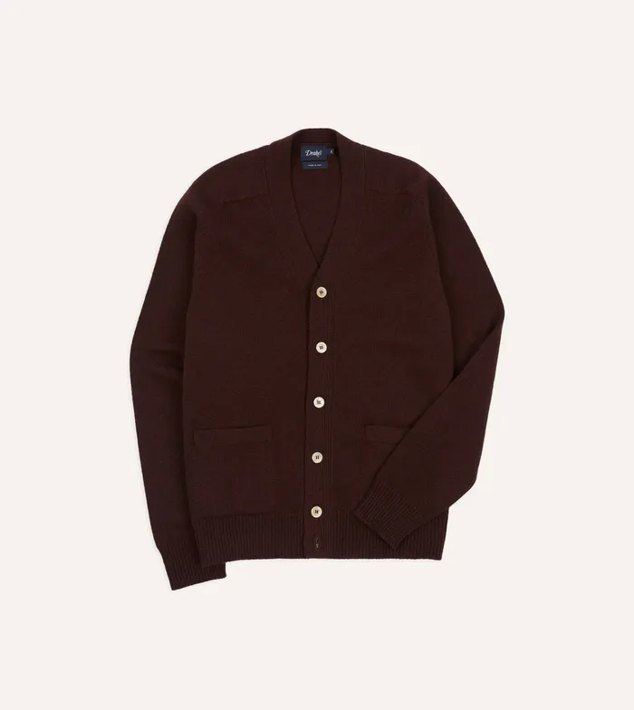 Drake039s Dark Brown Lambswool 6 Button Cardigan Men Knitwear