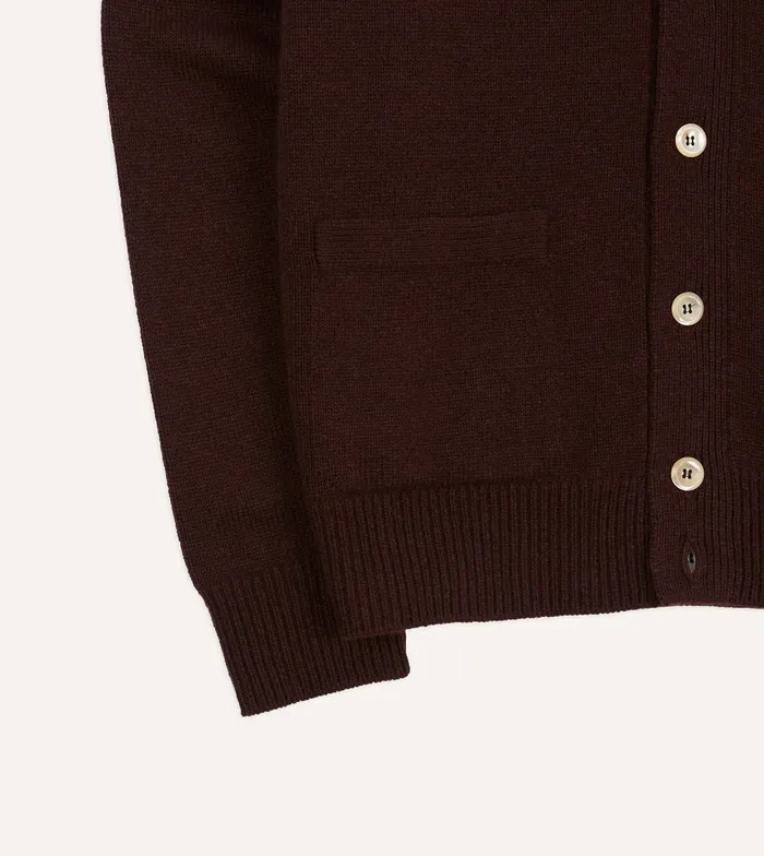 Drake039s Dark Brown Lambswool 6 Button Cardigan Men Knitwear