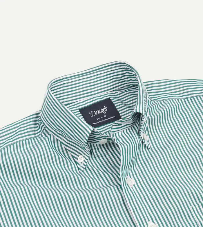 Drake039s Dark Green Bengal Stripe Cotton Poplin ButtonDown Shirt Men Formal Shirts