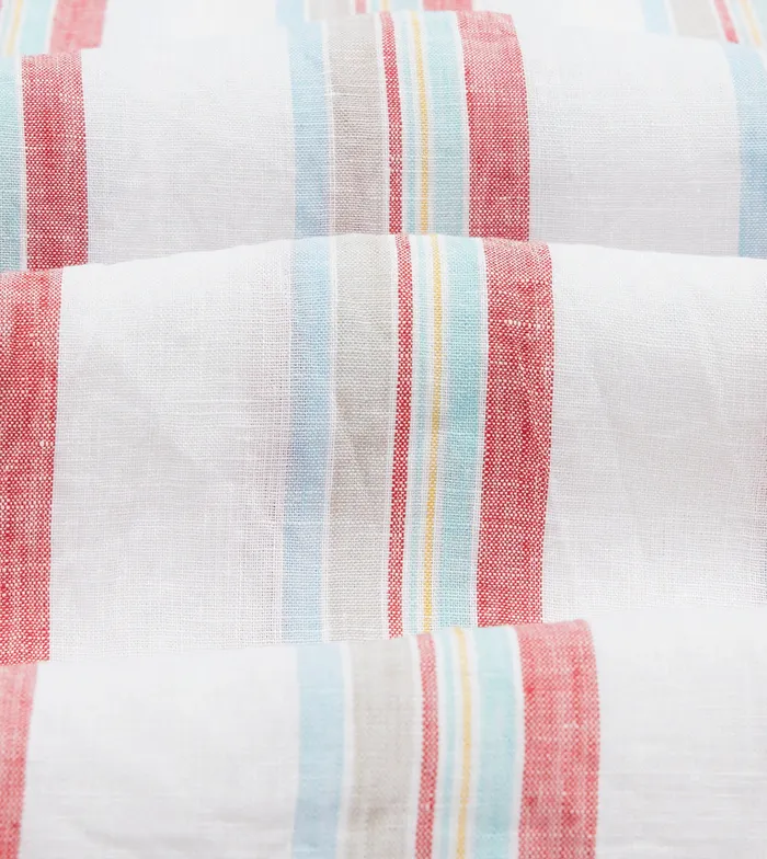 Drake039s Ecru Red And Blue Track Stripe Linen Spread Collar Shirt Men Striped Shirts