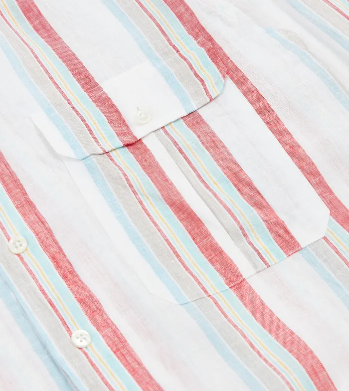 Drake039s Ecru Red And Blue Track Stripe Linen Spread Collar Shirt Men Striped Shirts
