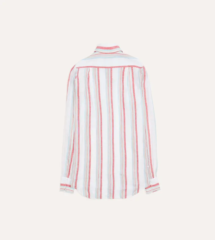 Drake039s Ecru Red And Blue Track Stripe Linen Spread Collar Shirt Men Striped Shirts