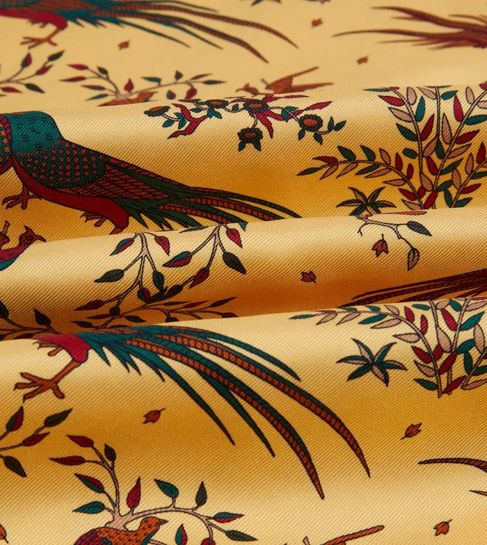 Drake039s Gold Birds Of Paradise Print Tubular Silk Tasselled Scarf Men Scarves